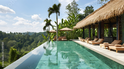 Swimming pool of luxury villa in the tropics. Nobody inside