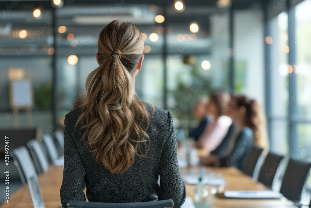 Female Business Leader Overseeing Team Meeting in Modern Office