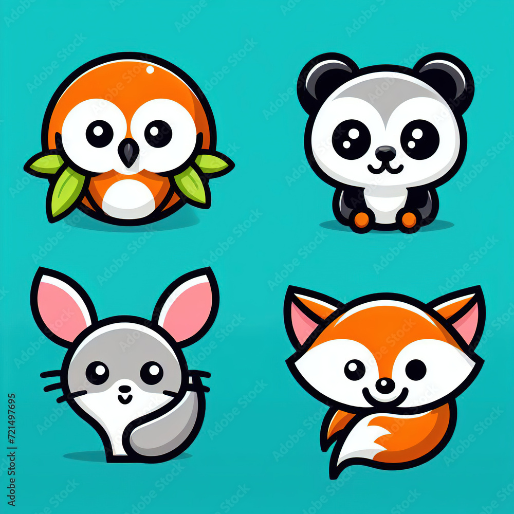 Set of cute animalsit poses cartoon on white background.Animals character design.Image for card,poster,sticker,baby clothing.Jurassic.Kawaii.Vector.Illustration. Set of cute animalsit poses cartoon on white background.Animals character design.Image for card,poster,sticker,baby clothing.Jurassic.Kawaii.Vector.Illustration.