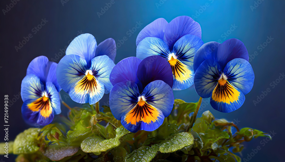 Bratki niebieskie wiosenne kwiaty - obrazy, fototapety, plakaty 