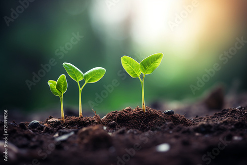 soybean growth in farm with green leaf background. agriculture plant seeding growing step concept