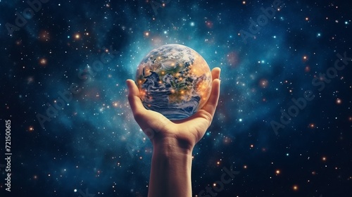 Human hand holding the planet earth.