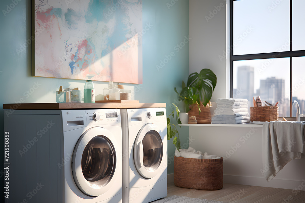 laundry room with a built in shoe storage bench and hook - obrazy, fototapety, plakaty 