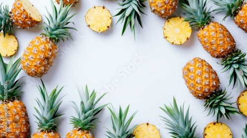 Summer frame from pineapples on a white background