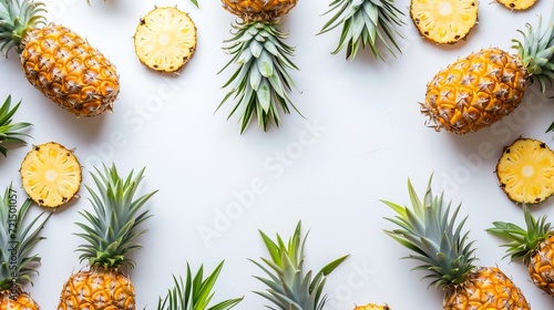 Summer frame from pineapples on a white background