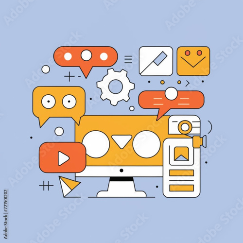 2d vector illustration colorful social media boost , influence blogger E-marketer via Internet pages marketing referral