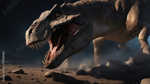 tyrannosaurus rex dinosaur  It was a scary sight, that closeup view of an opened mouth dinosaur. It had teeth as big as knives,   photo