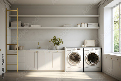 laundry room with a wall of floor to ceiling cabinets