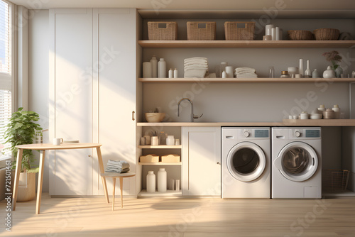 laundry room with a wall of floor to ceiling cabinets