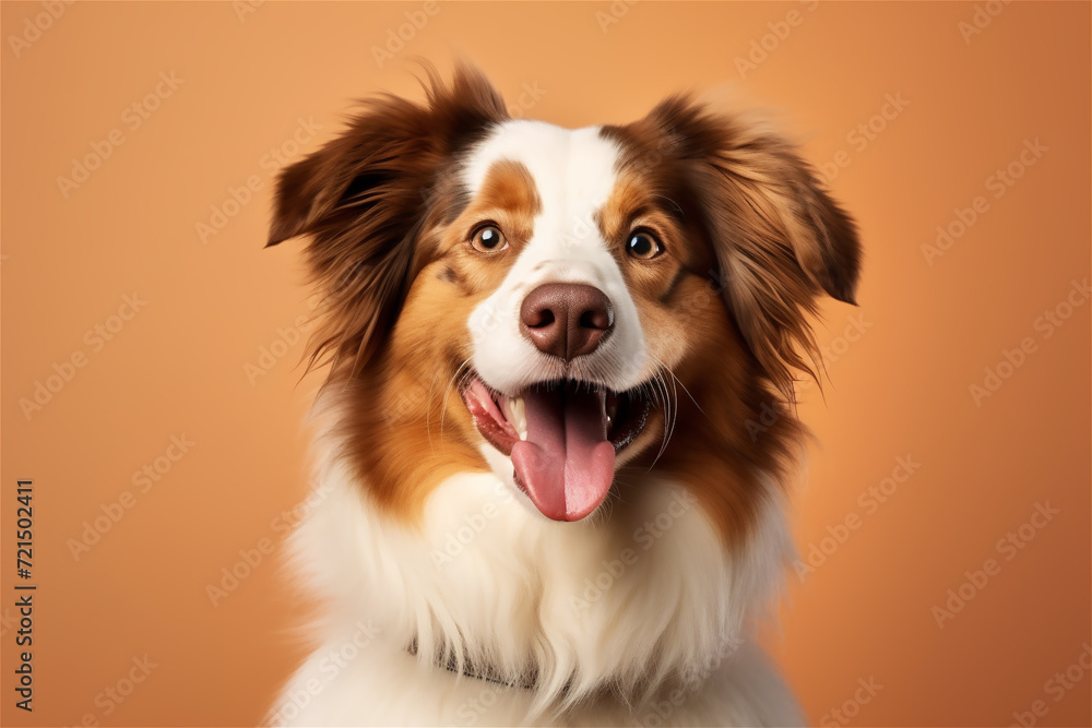 Australian shepherd dog portrait isolated on brown background