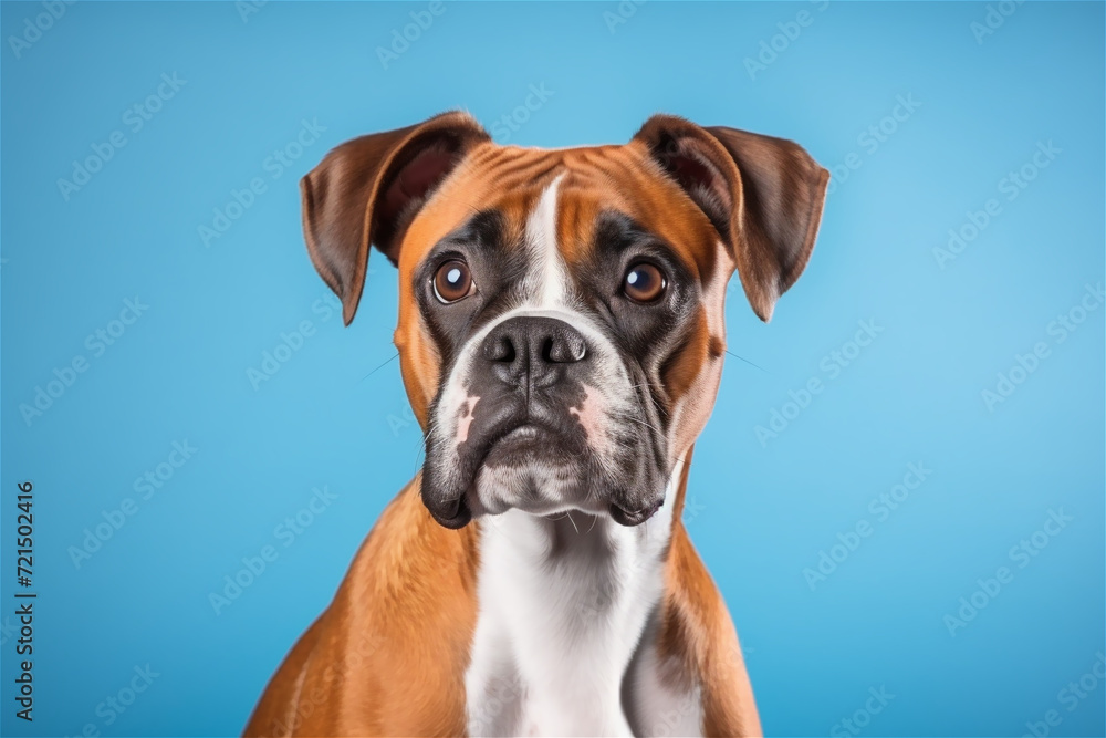 Boxer dog portrait isolated on blue background