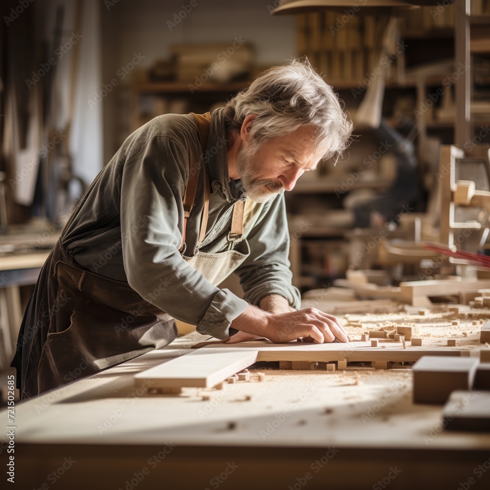 Artisan's Touch: Close-Up View of a Cabinet-Maker Crafting Wood