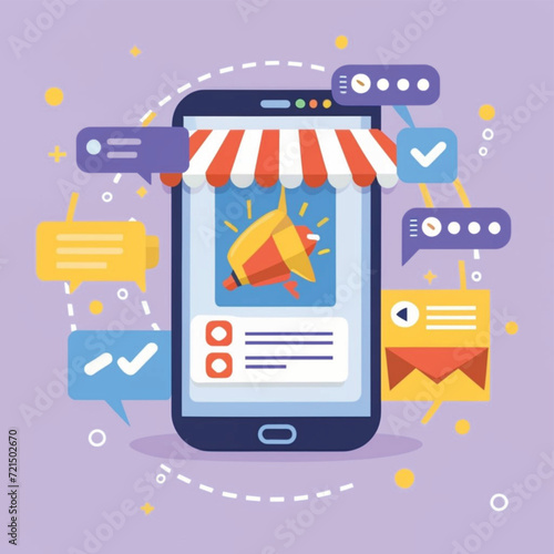 2d vector illustration colorful social media boost , influence blogger E-marketer via Internet pages marketing referral