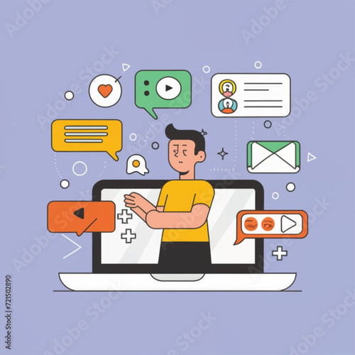 2d vector illustration colorful social media boost , influence blogger E-marketer via Internet pages marketing referral