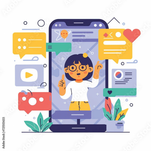 2d vector illustration colorful social media boost , influence blogger E-marketer via Internet pages marketing referral