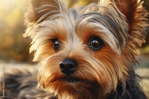 A close-up photograph of a small dog with long hair. This image can be used to showcase the beauty and details of small dog breeds with long fur