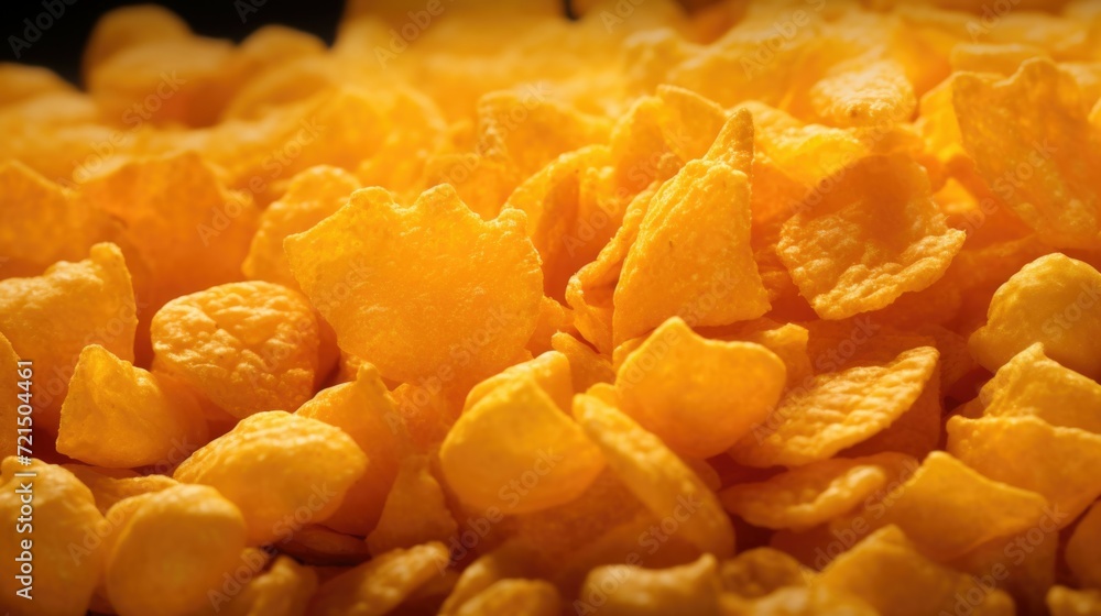 A pile of corn flakes sitting on top of a table. Perfect for breakfast and food-related designs A pile of corn flakes sitting on top of a table. Perfect for breakfast and food-related designs