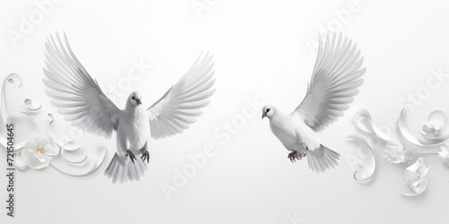 Two white doves gracefully soaring through the air. Perfect for symbolizing peace and freedom. Suitable for various uses
