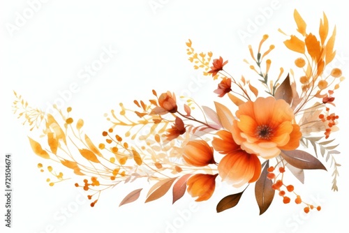 Fototapeta Naklejka Na Ścianę i Meble -  A vibrant watercolor painting of orange flowers on a clean white background. Perfect for adding a pop of color to any project