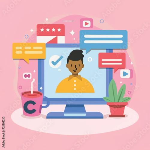 2d vector illustration colorful social media boost , influence blogger E-marketer via Internet pages marketing referral