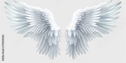 A pair of white wings on a gray background. Suitable for angelic or heavenly themes