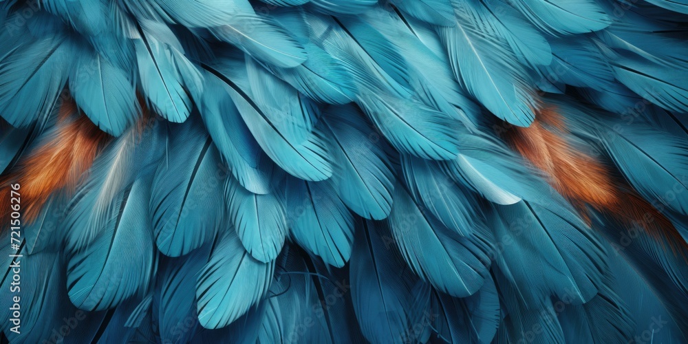 Fototapeta A detailed close-up of the beautiful blue feathers of a bird. Perfect for nature enthusiasts and bird lovers