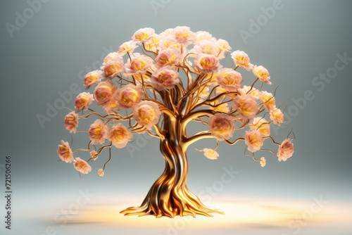 A beautiful golden tree with pink flowers against a gray background. Perfect for adding a touch of elegance to any design