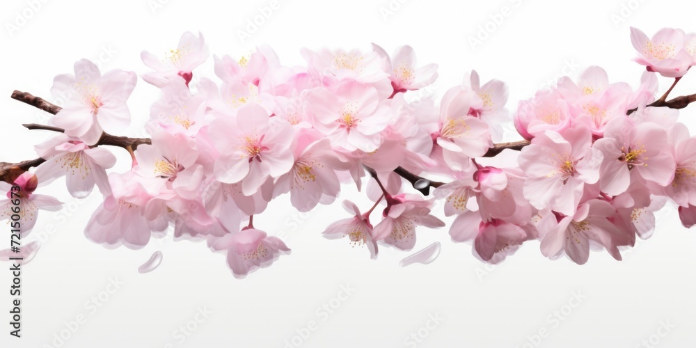 A branch of pink flowers against a white background. Perfect for adding a touch of color to any project A branch of pink flowers against a white background. Perfect for adding a touch of color to any project