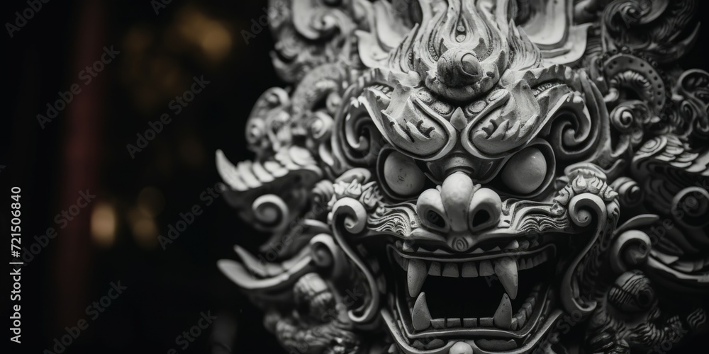 A close up view of a demonic statue. Suitable for dark and supernatural themes