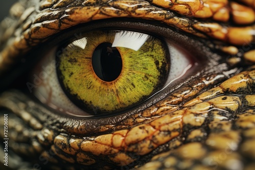A detailed close-up view of a lizard's eye. This image can be used to illustrate reptiles, animal anatomy, or wildlife photography