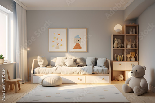 modern childrens bedroom with a built in reading nook