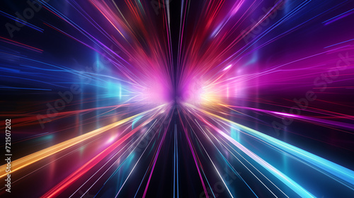 Futuristic tunnel with light trails in a spectrum of colors