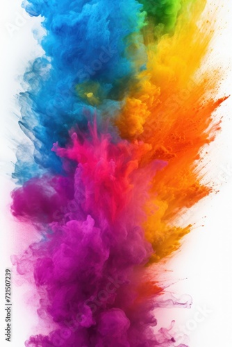 Colorful cloud of colored powder on a white background. Perfect for festive celebrations and vibrant events