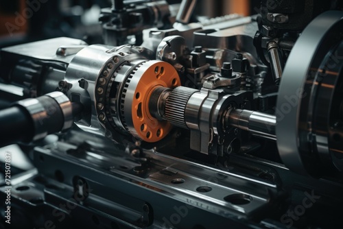 A detailed close-up of a machine with gears. This image can be used to represent technology, mechanics, or industrial processes © Fotograf