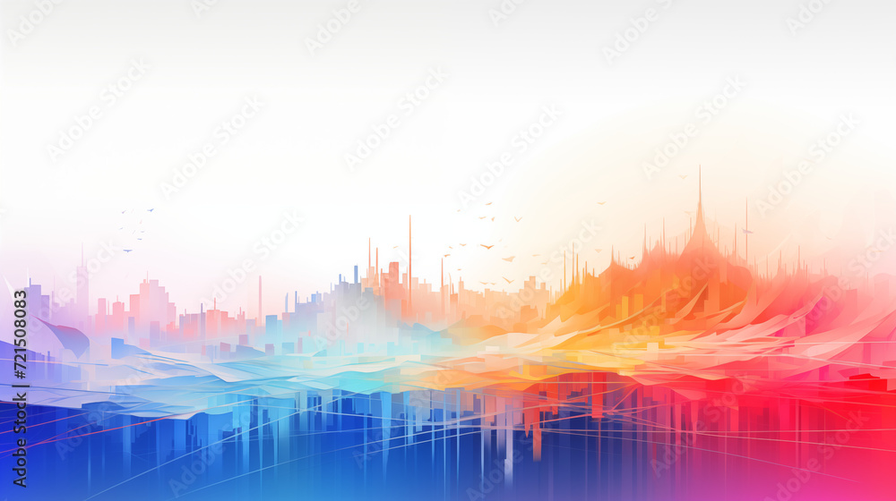 Abstract digital landscape with a spectrum of vivid hues
