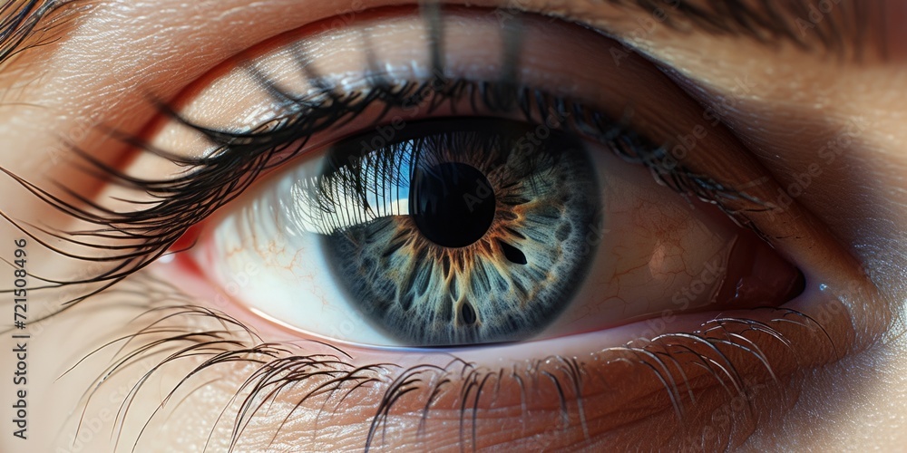 Fototapeta premium Close-up view of a person's eye with beautifully long eyelashes. This image can be used for beauty and makeup-related projects