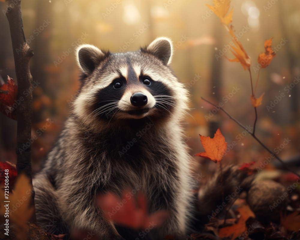 Portrait of a raccoon in his natural habitat