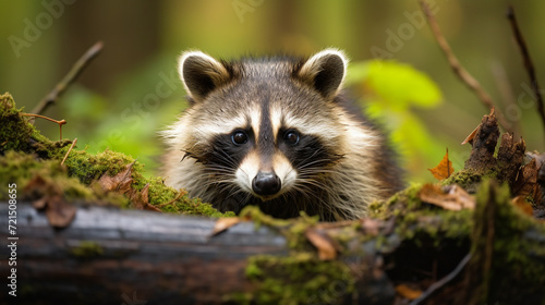 Portrait of a raccoon in his natural habitat