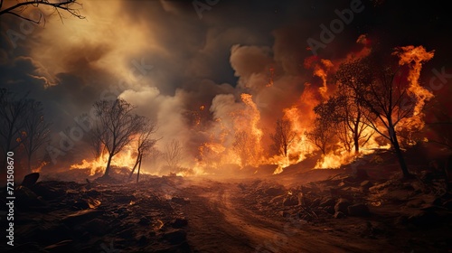 Forest Wildfire Devastation at Dusk © Viktoriia