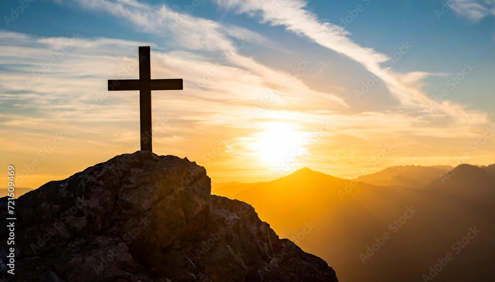 The cross of God in the rays of the sun. Background of religions, copyspace on a side The cross of God in the rays of the sun. Background of religions, copyspace on a side
