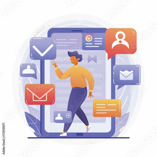 2d vector illustration colorful social media boost , influence blogger E-marketer via Internet pages marketing referral