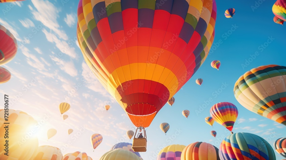 Fototapeta premium Colorful hot air balloons floating in the sky. Perfect for travel and adventure themes