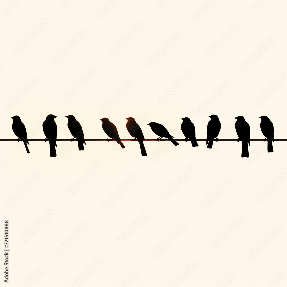 Obraz premium birds on a wire silhouette, transparent background сreated with Generative Ai