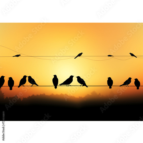 birds on a wire silhouette  transparent background   reated with Generative Ai