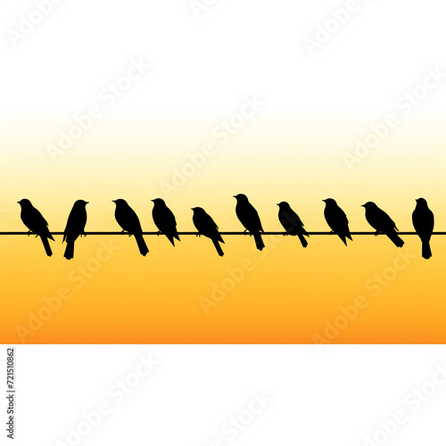 birds on a wire silhouette, transparent background сreated with Generative Ai © Andrii Yablonskyi