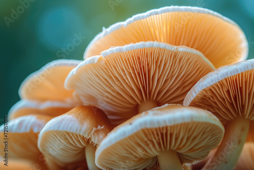 Light mushrooms lamellas macro photo. Beautiful fall mushroom