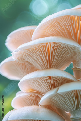 White mushrooms lamellas macro photo. Beautiful fall mushroom