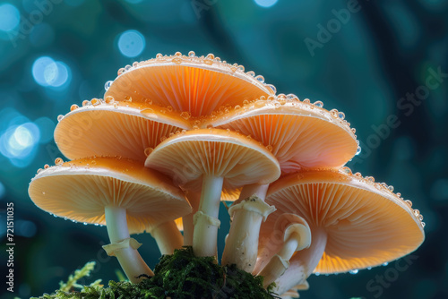Light mushrooms lamellas macro photo. Beautiful fall mushroom