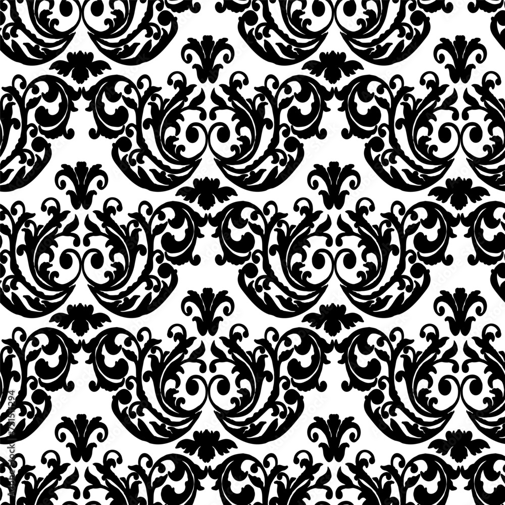 Vector damask vintage baroque ornament. Retro pattern antique style. Seamless floral pattern. Royal wallpaper. Gothic background. Vector black and white ornament - obrazy, fototapety, plakaty 