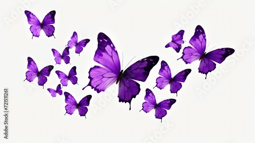 A captivating image of a group of purple butterflies gracefully flying in the air. Perfect for nature-themed projects and designs